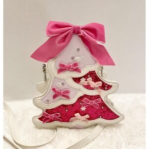 BETSEY‎ JOHNSON Pink and White CHRISTMAS Tree Bow Crossbody Bag Purse